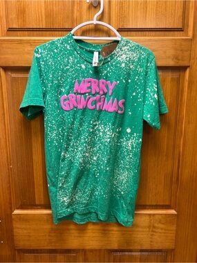 Merry Grinchmas Bleached Bella Canvas Christmas Tee | Pink Graphic Holiday Shirt